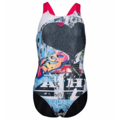 Bañador Arena V Back Placement Negro Rojo Niña