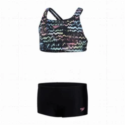 Bikini Deportivo Speedo Allover 2 Piece Boyleg Short Negro