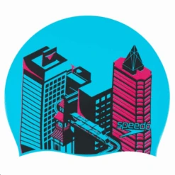 Gorro Natación Speedo Slogan Print Azul Con Rascacielos